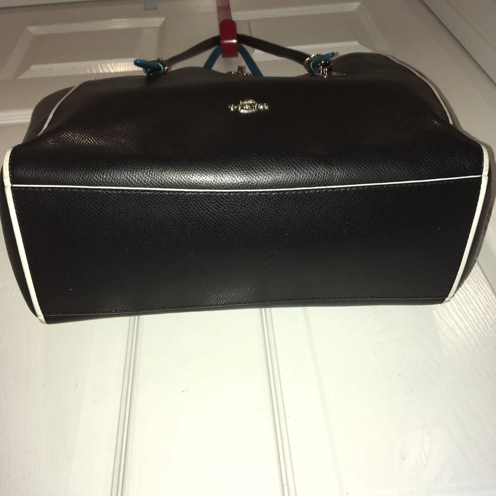 Coach Turnlock Tote bag Edgestain Leather Black Teal Turquoise L Handbag 38323 - Picture 8 of 16